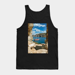 Sailboat anchored in an aegean bay in Turkey Tank Top